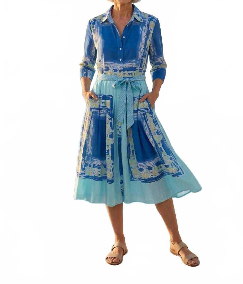 NEW DIZZY-LIZZIE ms. maisel dress in sailboat print - aqua, blue & yellow